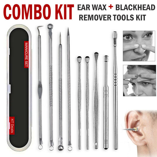 Ear Wax Remover Spoon Earwax Picker and Pimple Blackhead Remover Tools - COMBO KIT