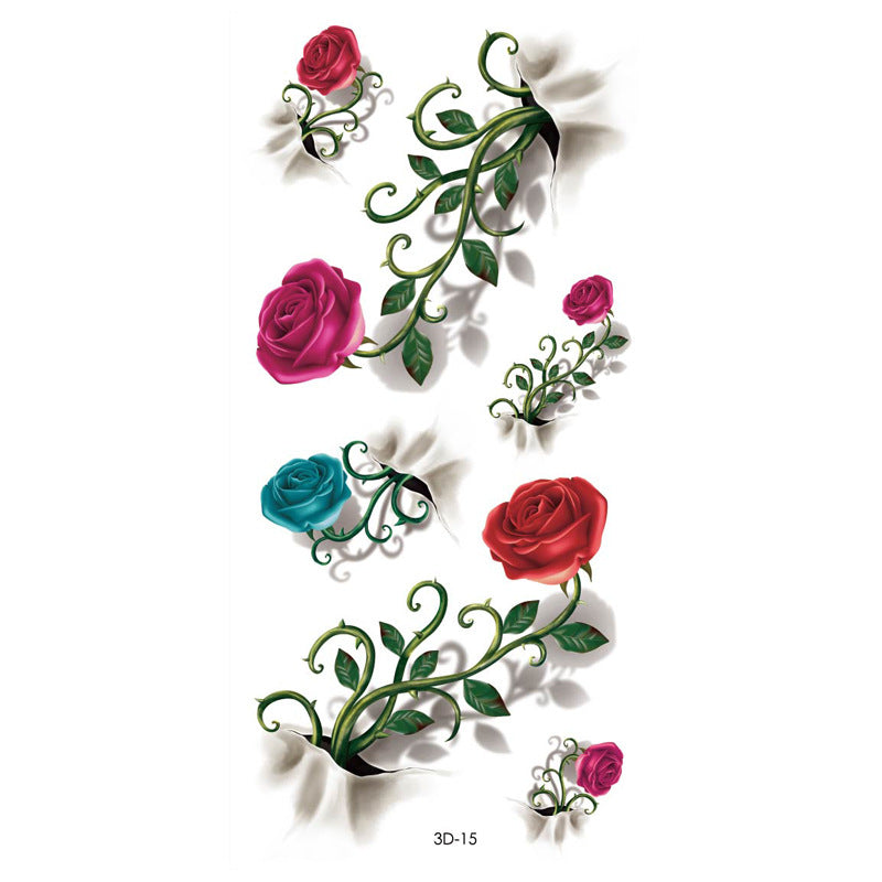 Rose Tattoo Stickers Color Printing Butterfly Flowers Waterproof