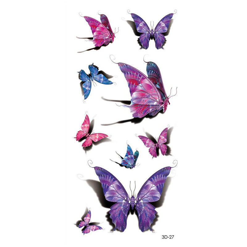 Rose Tattoo Stickers Color Printing Butterfly Flowers Waterproof