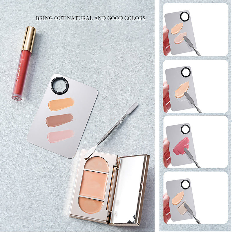 Stainless Steel Cosmetic Makeup Palette, Professional Cosmetic Mixing Makeup Palette Spatula Makeup Artist Tool, Beauty Salon Color Cream Mixing Palette with a Spatula Makeup Nail Art Palette