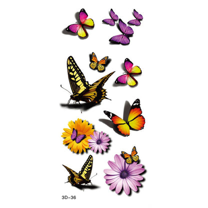 Rose Tattoo Stickers Color Printing Butterfly Flowers Waterproof