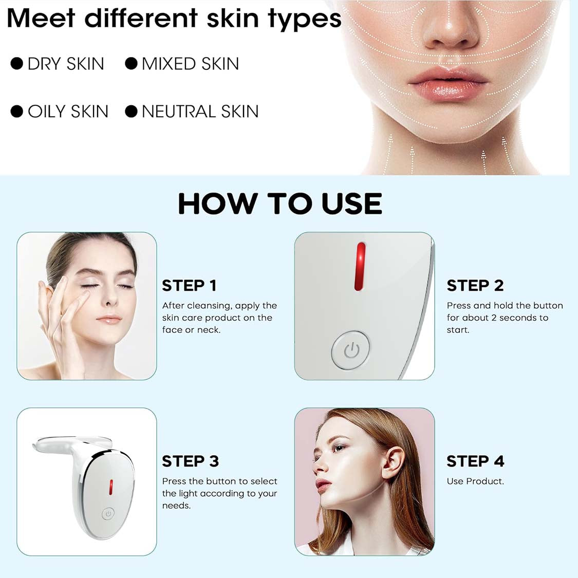 Red Light Therapy for Face, 7 Color LED Facial Light Therapy Wand for Skin Care