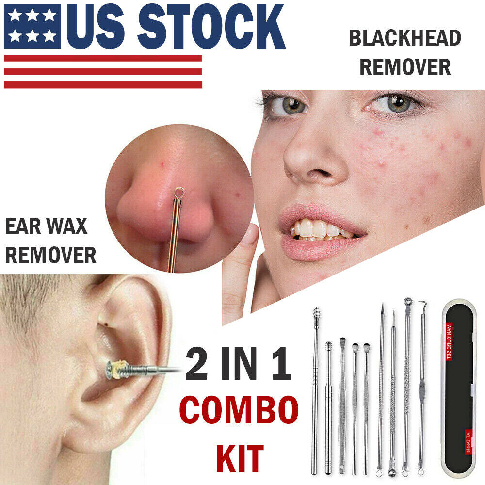 Ear Wax Remover Spoon Earwax Picker and Pimple Blackhead Remover Tools - COMBO KIT