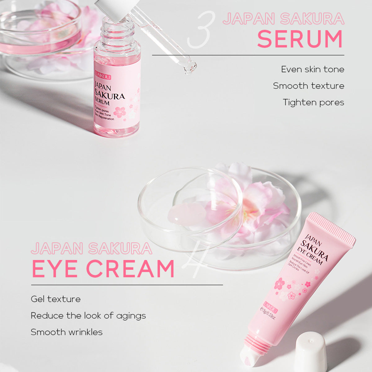 Skin Care Set JAPAN SAKURA Women Beauty Gift Sets Skin Care Kit with Cleanser, Toner, Lotion, Serum, Eye Cream, Face Cream Travel Kit for Women Teen Girls Mom Daughter Tsa-Friendly Sizes 6Pcs