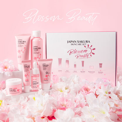 Skin Care Set JAPAN SAKURA Women Beauty Gift Sets Skin Care Kit with Cleanser, Toner, Lotion, Serum, Eye Cream, Face Cream Travel Kit for Women Teen Girls Mom Daughter Tsa-Friendly Sizes 6Pcs