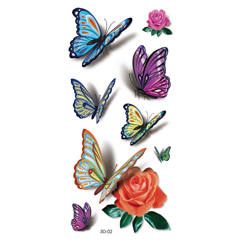 Rose Tattoo Stickers Color Printing Butterfly Flowers Waterproof