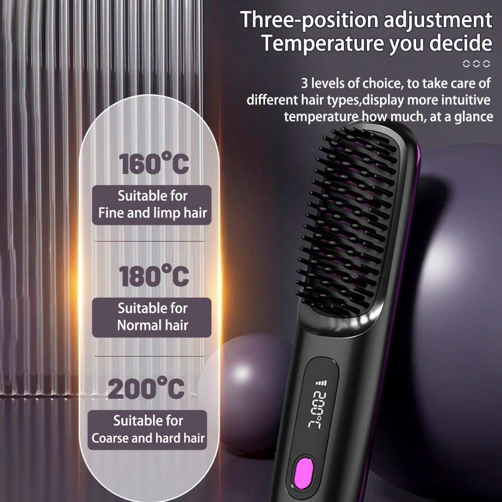 The ultimate styling tool with our innovative 2-in-1 wireless hair straightener comb. Featuring dual heating plates for fast and even results, adjustable temperature settings, and a detangling comb, this versatile device is perfect for achieving salon-quality straight hair effortlessly.