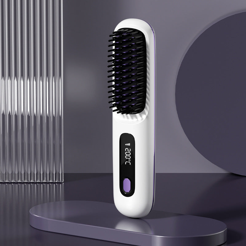 Experience the perfect blend of style and function with our sleek white wireless hair straightener comb. Featuring dual heating plates, adjustable temperature settings, and a detangling comb, this versatile device is perfect for achieving salon-quality straight hair effortlessly. Its modern white design adds a touch of elegance to your beauty routine.