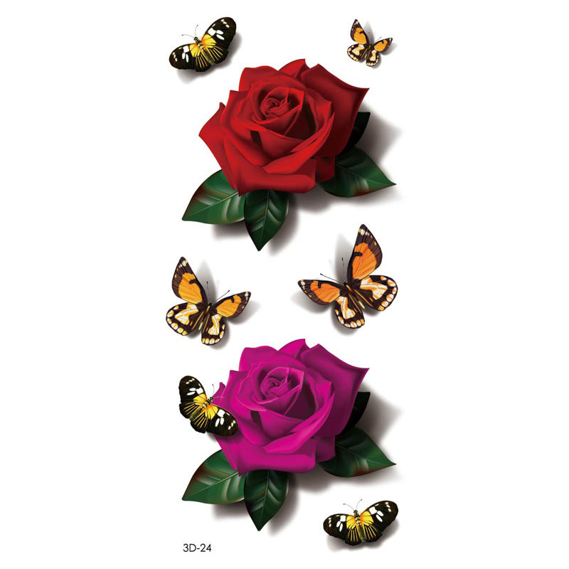 Rose Tattoo Stickers Color Printing Butterfly Flowers Waterproof