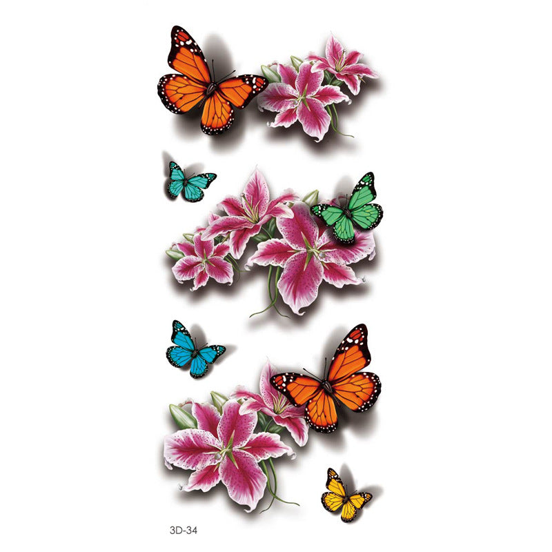 Rose Tattoo Stickers Color Printing Butterfly Flowers Waterproof