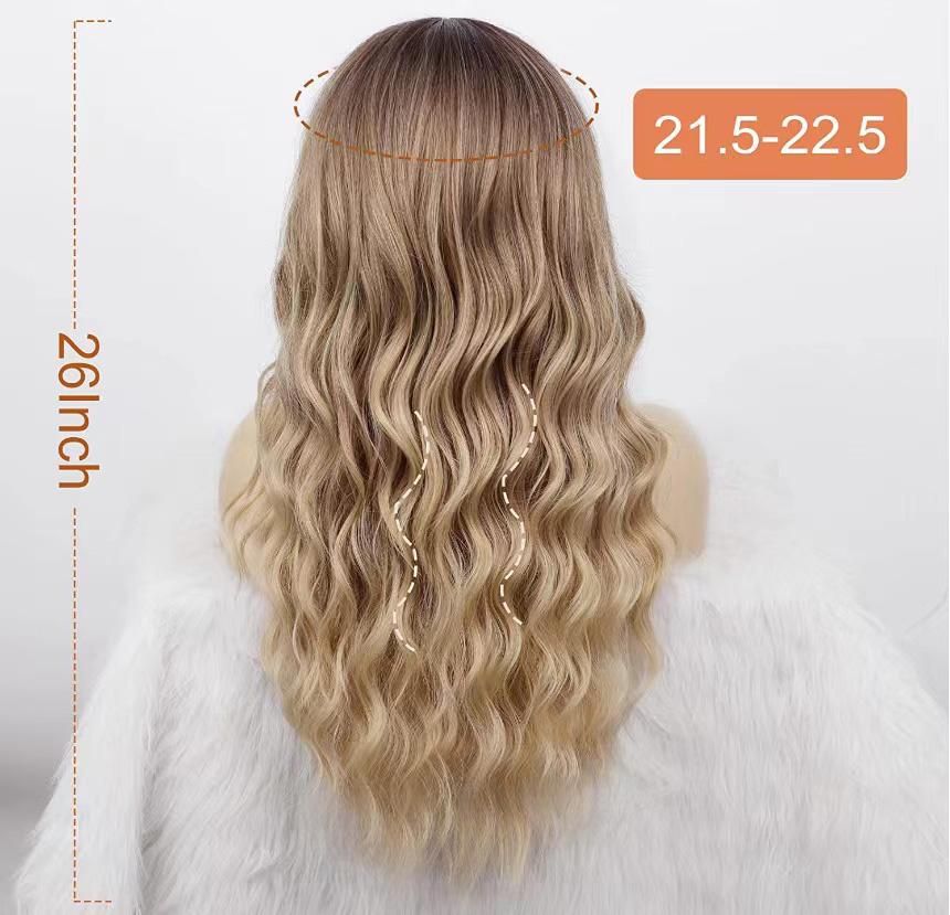 26 Inch Long Ash Blonde Wig with Bangs Natural Wavy Hair - Perfect for Daily Wear and Middle Part Style