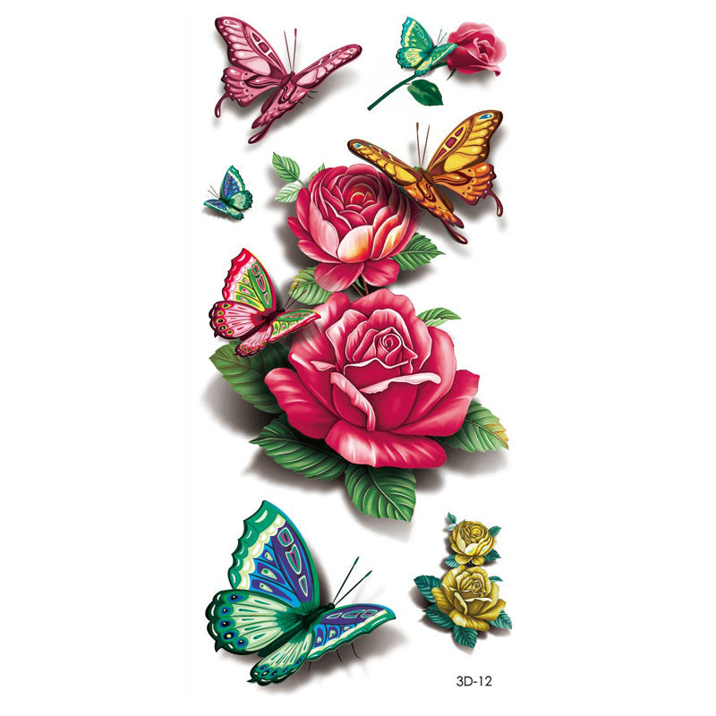 Rose Tattoo Stickers Color Printing Butterfly Flowers Waterproof