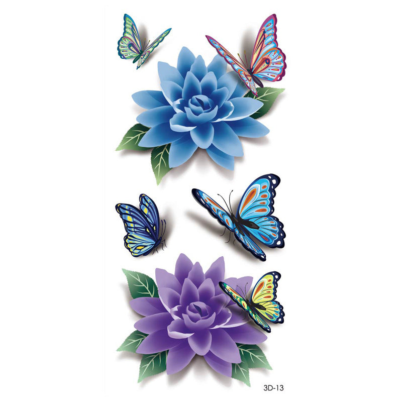 Rose Tattoo Stickers Color Printing Butterfly Flowers Waterproof