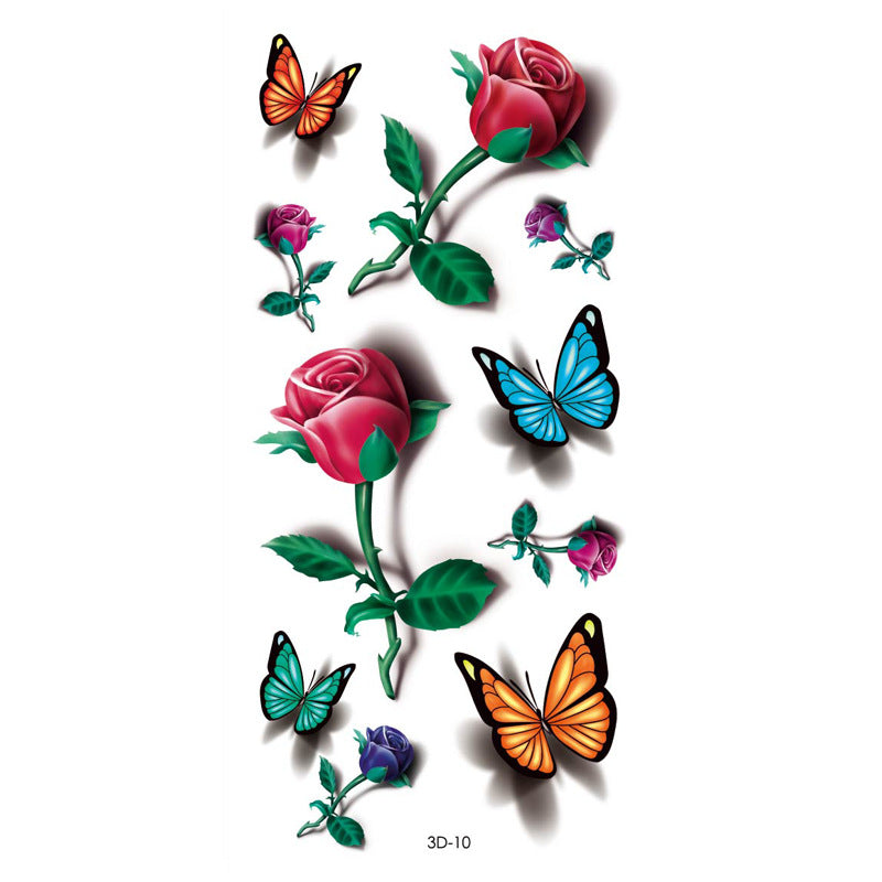 Rose Tattoo Stickers Color Printing Butterfly Flowers Waterproof